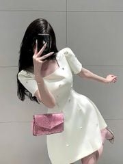 KS1846 - ĐẦM NGẮN CỔ VUÔNG ĐÍNH ĐÁ (KEM)