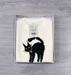 SKY0016 - ÁO THUN LẺ TAY DÀI IN CHÚ MÈO  ( MÀU KEM)