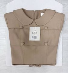 SHE4900 - ĐẦM NGẮN PHỐI NÚT BỌC NHỎ - MÀU NÂU ( NHẬN ẢNH SÀN)