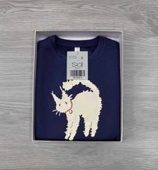 SKY0017 - ÁO THUN LẺ TAY DÀI IN CHÚ MÈO  ( MÀU XANH)