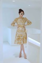 VGU2337 - ĐẦM TAY DÀI HỌA TIẾT VÀNG