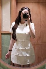 SHE4899 - ĐẦM NGẮN PHỐI NÚT BỌC NHỎ - MÀU TRẮNG ( NHẬN ẢNH SÀN)