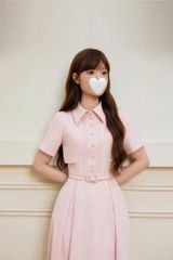 SKY9994 - ĐẦM DÀI CỔ SƠMI NÚT BỌC KÈM NỊT (ĐỎ ĐÔ)