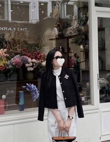 KS1869 - ÁO KHOÁC ĐEN PHỐI NÚT KIỂU (ÁO LẺ, KHÔNG KÈM TAG)