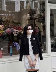 KS1869 - ÁO KHOÁC ĐEN PHỐI NÚT KIỂU (ÁO LẺ, KHÔNG KÈM TAG)