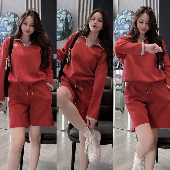 SKY0050 - SET BỘ TAY DÀI PHỐI VIỀN XÁM, QUẦN NGỐ ĐỎ