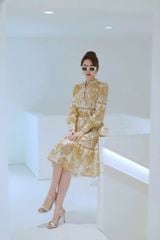 VGU2337 - ĐẦM TAY DÀI HỌA TIẾT VÀNG