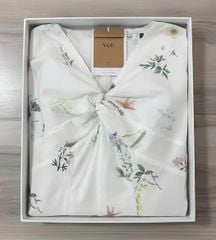 VGU2339 - ĐẦM HOA CỔ V XẾP LY NGỰC