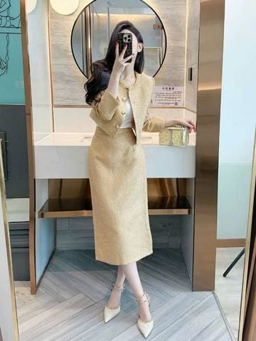 TB9964 - SET ÁO KHOÁC DẠ TWEED CAO CẤP - CHÂN VÁY DÀI ( KO KÈM ÁO TRONG)