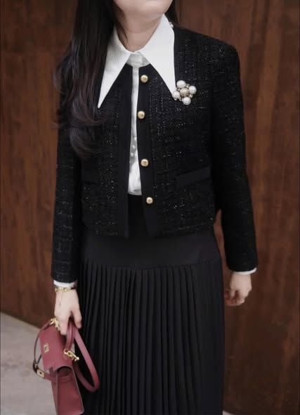 KS1869 - ÁO KHOÁC ĐEN PHỐI NÚT KIỂU (ÁO LẺ, KHÔNG KÈM TAG)