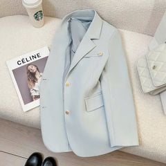 TB9926 - ÁO KHOÁC VEST PHỐI NÚT KIỂU (XANH)