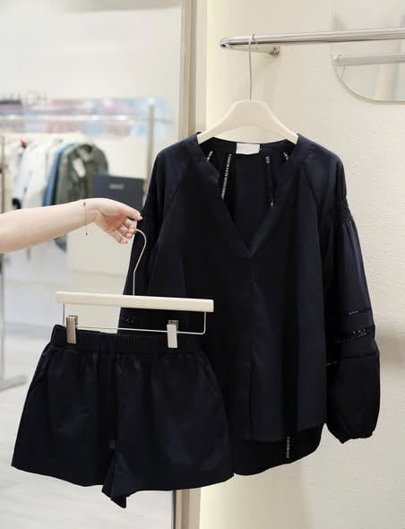 KS1833 - SET ÁO SƠMI TAY DÀI, QUẦN SHORT (XANH ĐEN)