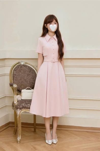 SKY9994 - ĐẦM DÀI CỔ SƠMI NÚT BỌC KÈM NỊT (ĐỎ ĐÔ)