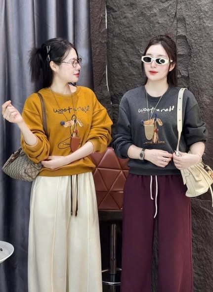 SKY0044 - SET ÁO SWEATER HÌNH CÚN, QUẦN DÀI (ÁO XÁM)