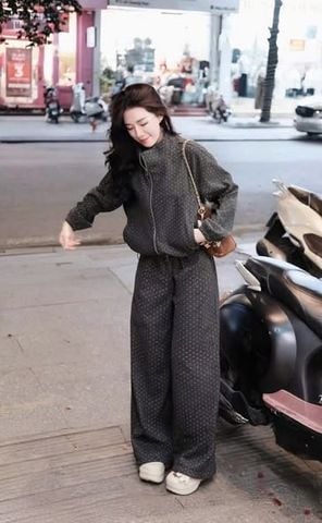 SKY0029 - SET CAO CẤP ÁO KHOÁC + QUẦN DÀI CHẤM BI