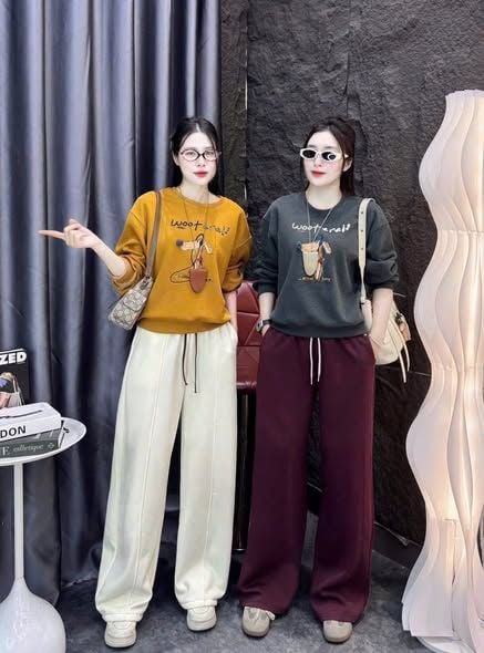 SKY0044 - SET ÁO SWEATER HÌNH CÚN, QUẦN DÀI (ÁO XÁM)