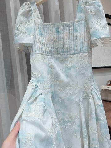 LH009 ĐẦM OMBRE XANH XẾP LI NGỰC