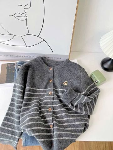 LEN5019 KHOÁC LEN SỌC THÊU GẤU (XÁM) 15199