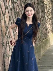 KS1179 ĐẦM JEAN HOA ĐỎ