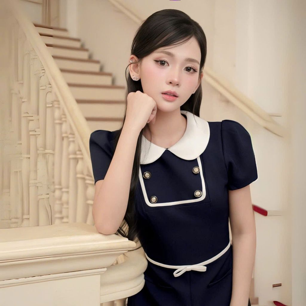 TB8991 JUM NGẮN CỔ SEN PHỐI NƠ EO (X.ĐEN)