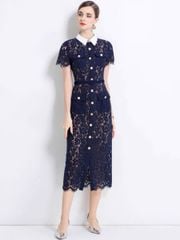 TB9062 ĐẦM REN HOA PHỐI NÚT CC + NỊT (X.ĐEN)