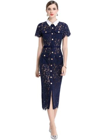 TB9062 ĐẦM REN HOA PHỐI NÚT CC + NỊT (X.ĐEN)