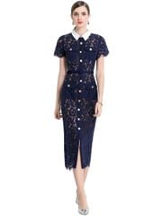 TB9062 ĐẦM REN HOA PHỐI NÚT CC + NỊT (X.ĐEN)