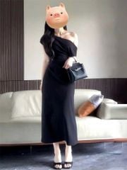 VGU1203 ĐẦM ĐEN LỆCH VAI