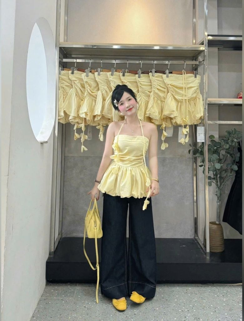 VGU0538 - SET ÁO ỐNG VÀNG - QUẦN DÀI ( KÈM DÂY)