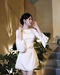 VGU1065 ĐẦM LỤA NGẮN TAY LOE - KÈM DÂY EO