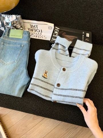 LEN5020 KHOÁC LEN SỌC THÊU GẤU (X.BIỂN) 15199