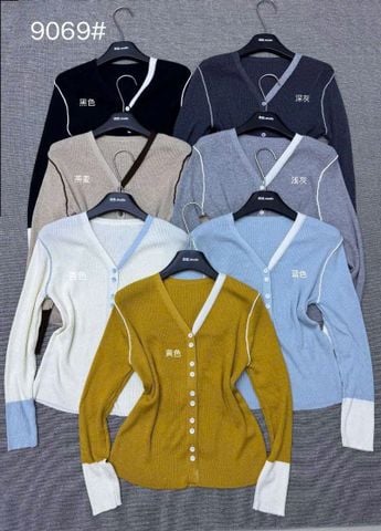 LEN5247 KHOÁC LEN GÂN TAY PHỐI NÚT ĐÔI (KEM) 9069