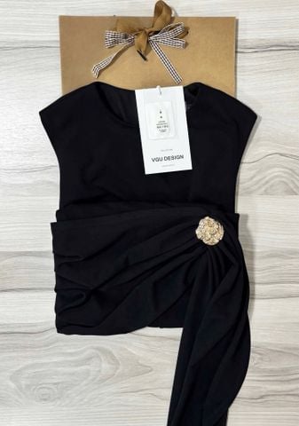 VGU1091 ĐẦM THUN NHẤN EO (ĐEN)