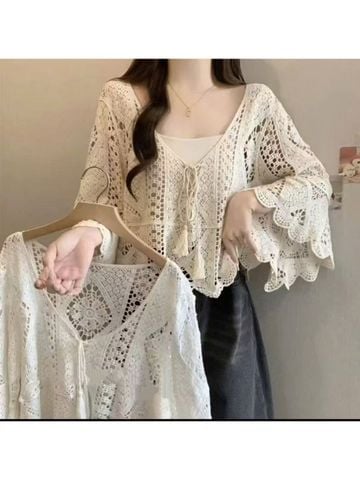 LEN3789 Áo len đan tay cánh dơi Kem + Bra 742