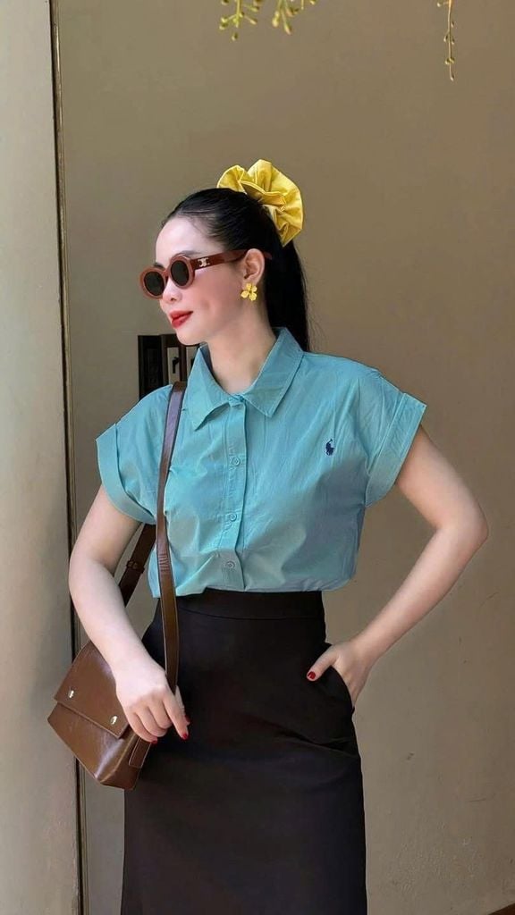 TQ4533 SET SƠMI XANH - CV DÀI ĐEN