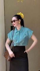 TQ4533 SET SƠMI XANH - CV DÀI ĐEN