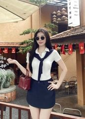 VGU1307 SET ÁO POLO - CHÂN VÁY NGẮN KÈM CHOÀNG