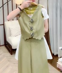 LH004XS SET GILE VIỀN SÓNG ĐÍNH HOA - QUẦN DÀI (XANH)