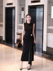 VGU1091 ĐẦM THUN NHẤN EO (ĐEN)
