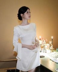 VGU1065 ĐẦM LỤA NGẮN TAY LOE - KÈM DÂY EO