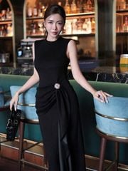 VGU1091 ĐẦM THUN NHẤN EO (ĐEN)