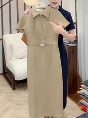 OAK0157 ĐẦM DÀI CỔ SƠMI THANH LỊCH (NÂU)