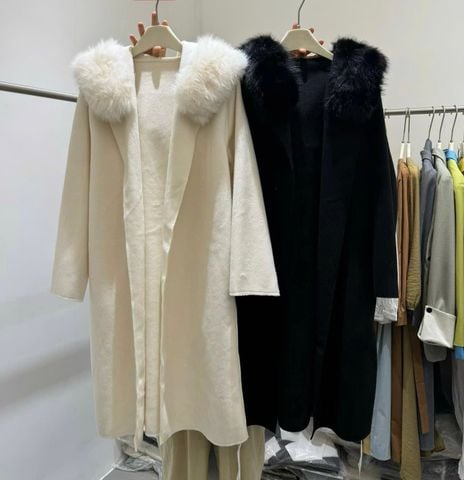 QCC3023 KHOÁC DẠ ÉP DÀI CỔ PHỐI LÔNG (ĐEN)