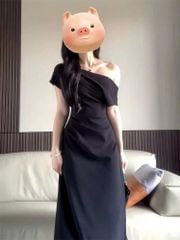 VGU1203 ĐẦM ĐEN LỆCH VAI