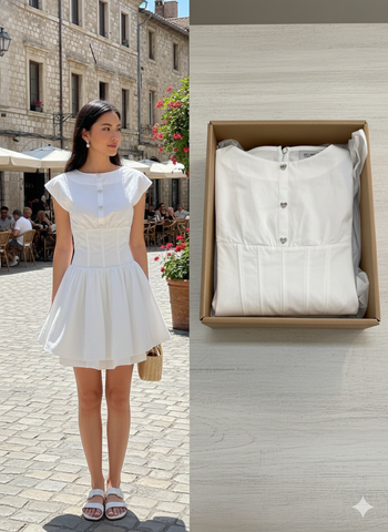 AHA025T ĐẦM NGẮN NÚT TIM (TRẮNG)