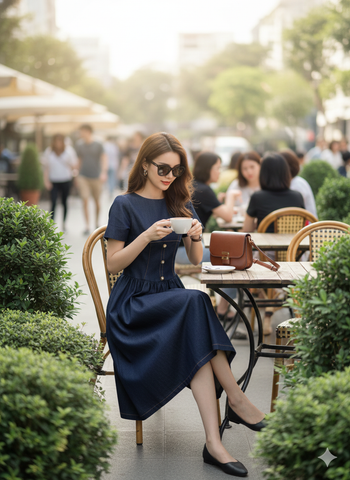 LH012 ĐẦM JEAN MỀM VIỀN CHỈ NÚT NGỌC CAO CẤP