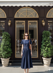 LH012 ĐẦM JEAN MỀM VIỀN CHỈ NÚT NGỌC CAO CẤP