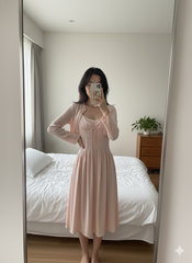 LH0002H ĐẦM HOA NHÚNG NGỰC KÈM KHOÁC (HỒNG)