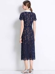 TB9062 ĐẦM REN HOA PHỐI NÚT CC + NỊT (X.ĐEN)