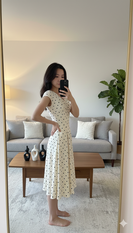 AHA006 ĐẦM CHẤM BI KEM XOẮN NGỰC